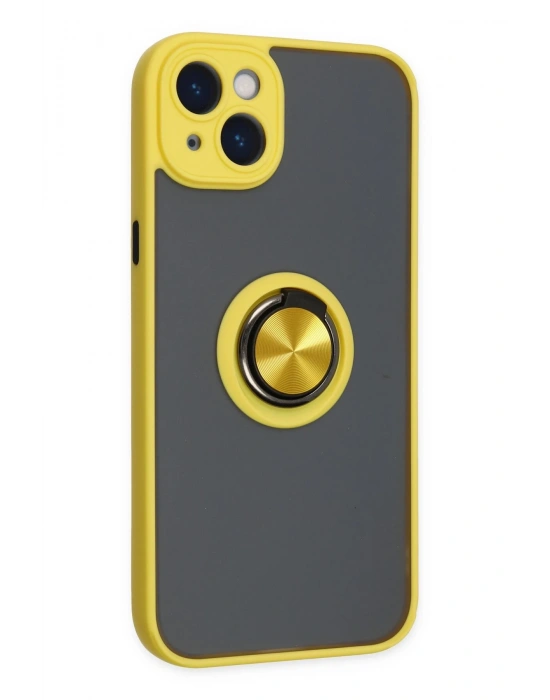 Newface iPhone 14 Kılıf Montreal Yüzüklü Silikon Kapak - Sarı