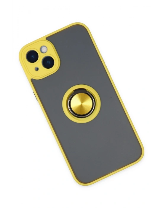 Newface iPhone 14 Kılıf Montreal Yüzüklü Silikon Kapak - Sarı
