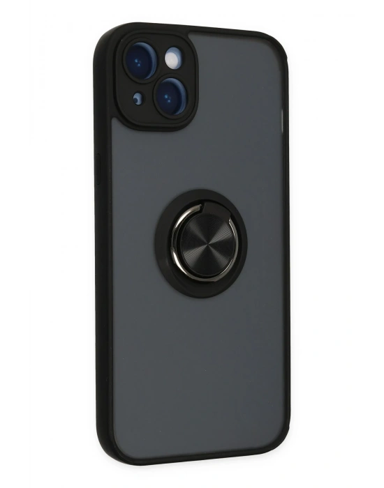 Newface iPhone 14 Kılıf Montreal Yüzüklü Silikon Kapak - Siyah