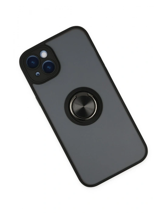 Newface iPhone 14 Kılıf Montreal Yüzüklü Silikon Kapak - Siyah