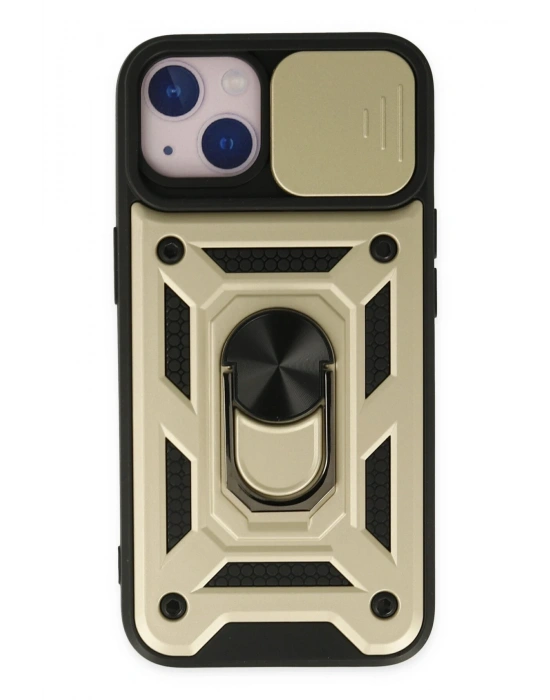 Newface iPhone 14 Kılıf Pars Lens Yüzüklü Silikon - Gold