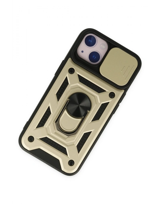 Newface iPhone 14 Kılıf Pars Lens Yüzüklü Silikon - Gold