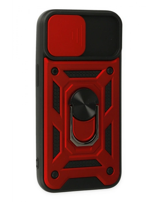 Newface iPhone 14 Kılıf Pars Lens Yüzüklü Silikon - Kırmızı