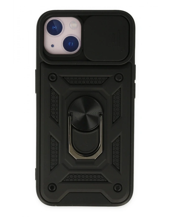 Newface iPhone 14 Kılıf Pars Lens Yüzüklü Silikon - Siyah