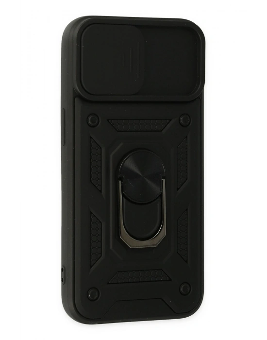 Newface iPhone 14 Kılıf Pars Lens Yüzüklü Silikon - Siyah