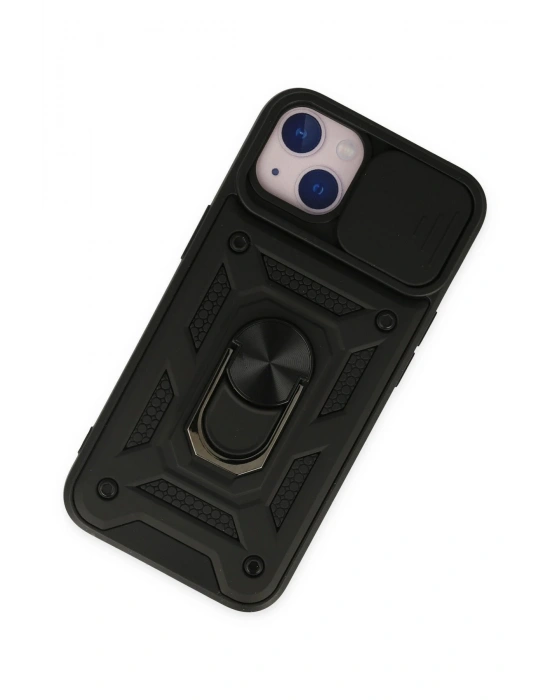 Newface iPhone 14 Kılıf Pars Lens Yüzüklü Silikon - Siyah