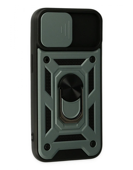 Newface iPhone 14 Kılıf Pars Lens Yüzüklü Silikon - Yeşil