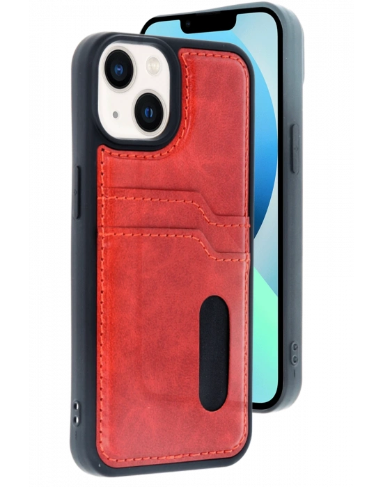 Newface iPhone 14 Kılıf Sara Kartvizitli Deri Kılıf - Kırmızı