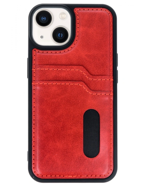 Newface iPhone 14 Kılıf Sara Kartvizitli Deri Kılıf - Kırmızı