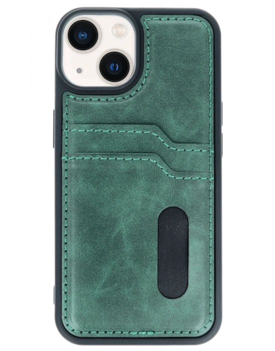 Newface iPhone 14 Kılıf Sara Kartvizitli Deri Kılıf - Koyu Yeşil