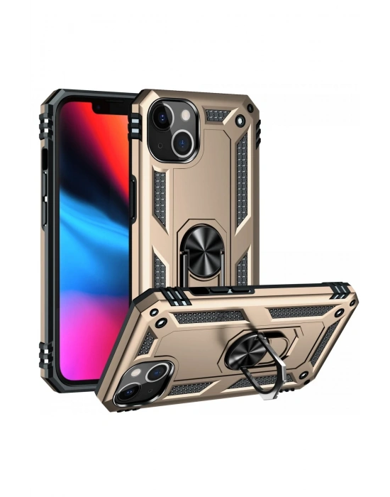 Newface iPhone 14 Kılıf Sofya Yüzüklü Silikon Kapak - Gold