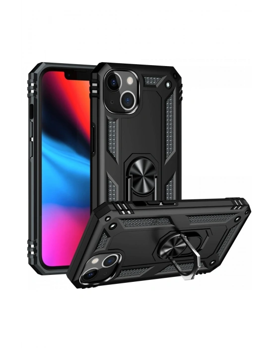 Newface iPhone 14 Kılıf Sofya Yüzüklü Silikon Kapak - Siyah