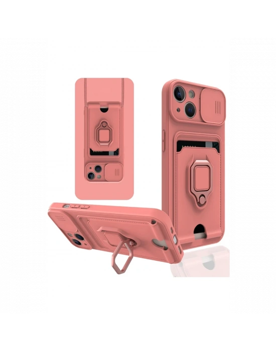 Newface iPhone 14 Kılıf Zuma Kartvizitli Yüzüklü Silikon - Pembe