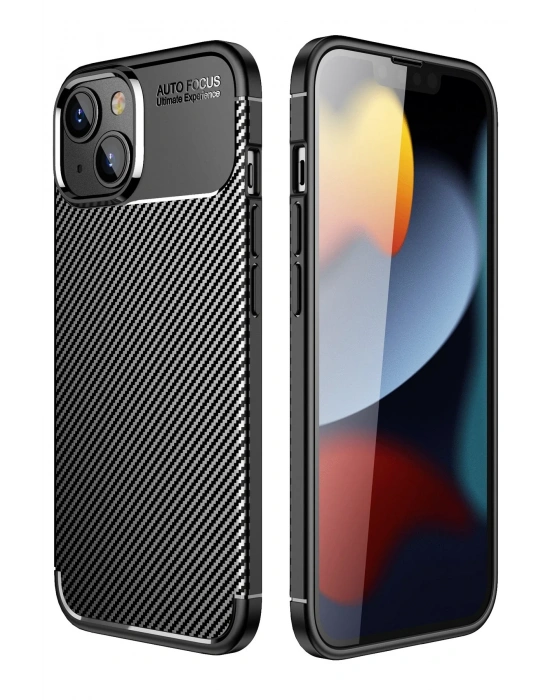 Newface iPhone 14 Plus Kılıf Auto Focus Karbon Kapak - Siyah