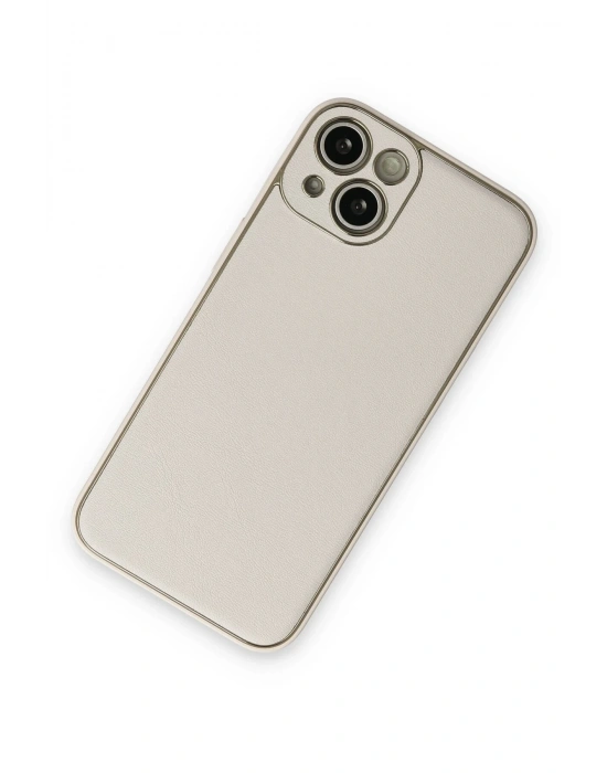 Newface iPhone 14 Plus Kılıf Coco Deri Silikon Kapak - Beyaz