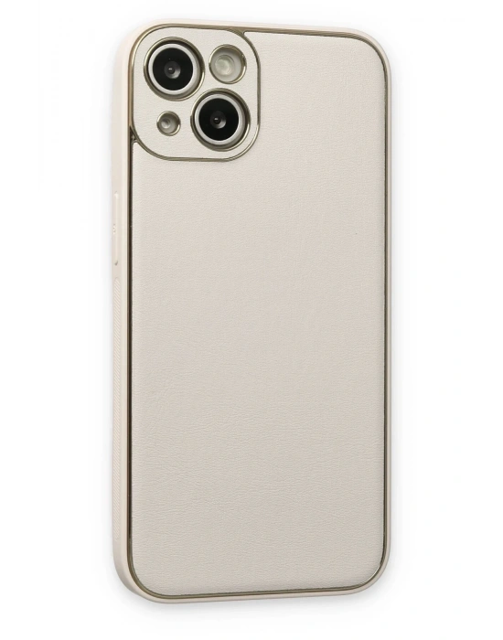 Newface iPhone 14 Plus Kılıf Coco Deri Silikon Kapak - Beyaz