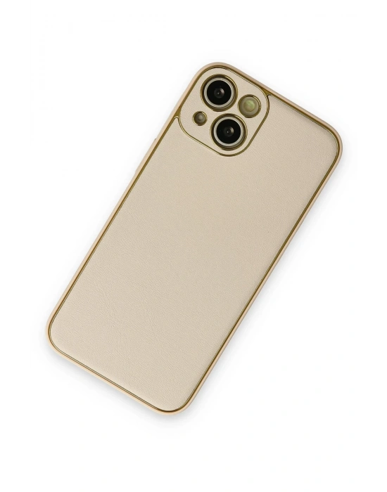 Newface iPhone 14 Plus Kılıf Coco Deri Silikon Kapak - Gold