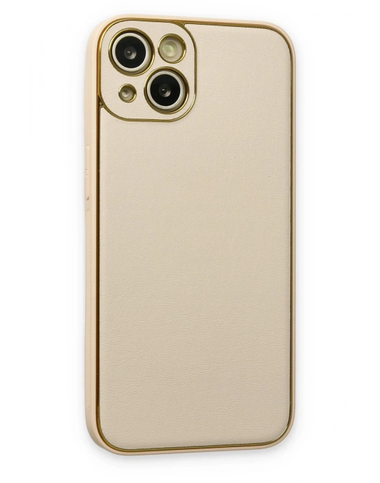 Newface iPhone 14 Plus Kılıf Coco Deri Silikon Kapak - Gold
