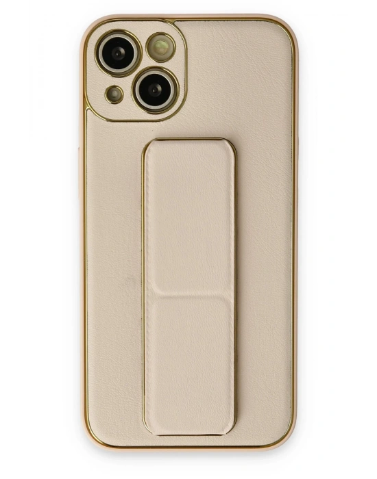 Newface iPhone 14 Plus Kılıf Coco Deri Standlı Kapak - Gold
