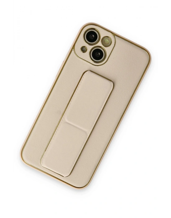 Newface iPhone 14 Plus Kılıf Coco Deri Standlı Kapak - Gold