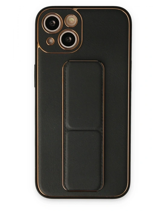 Newface iPhone 14 Plus Kılıf Coco Deri Standlı Kapak - Siyah