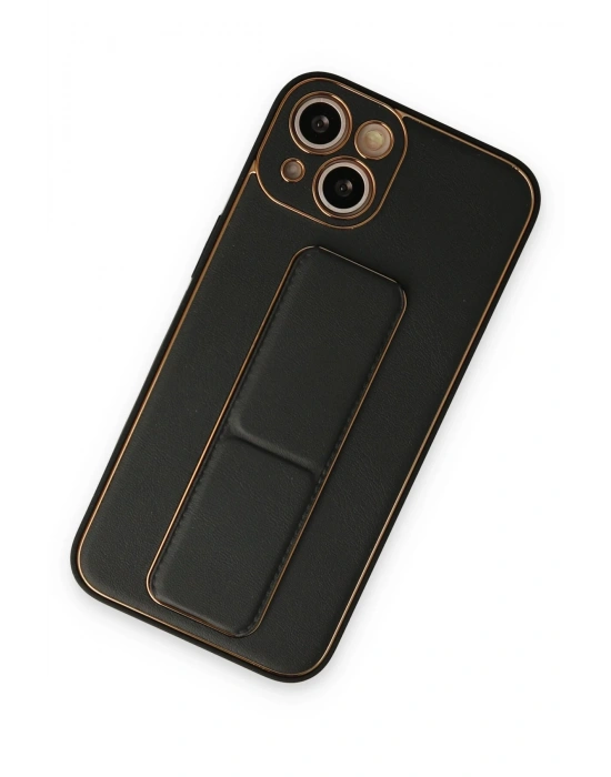 Newface iPhone 14 Plus Kılıf Coco Deri Standlı Kapak - Siyah