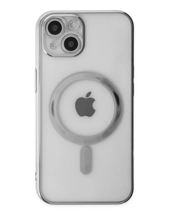Newface iPhone 14 Plus Kılıf Magneticsafe Lazer Silikon - Gümüş