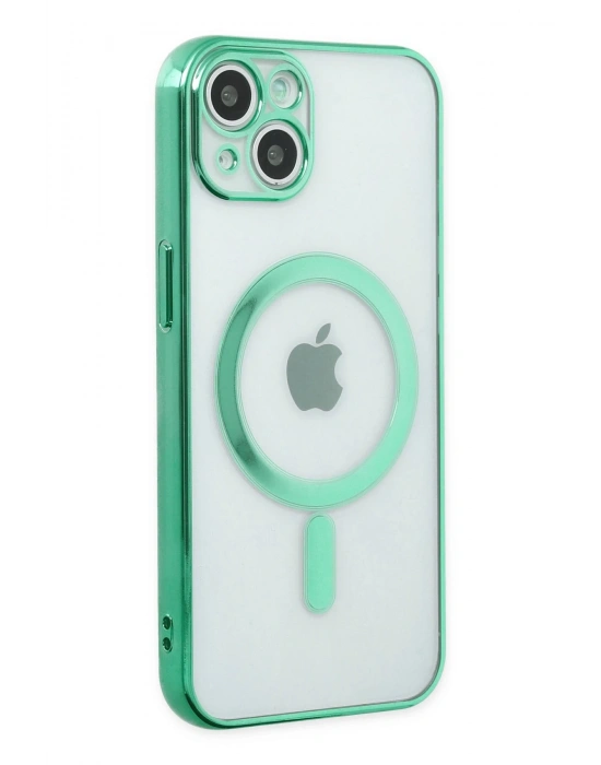 Newface iPhone 14 Plus Kılıf Magneticsafe Lazer Silikon - Haki Yeşil