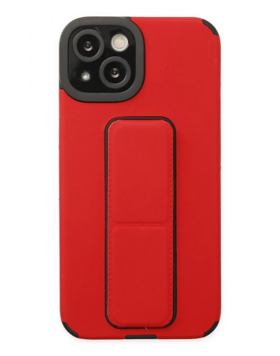 Newface iPhone 14 Plus Kılıf Mega Standlı Silikon - Kırmızı