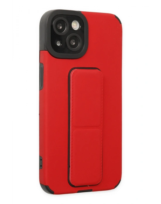 Newface iPhone 14 Plus Kılıf Mega Standlı Silikon - Kırmızı