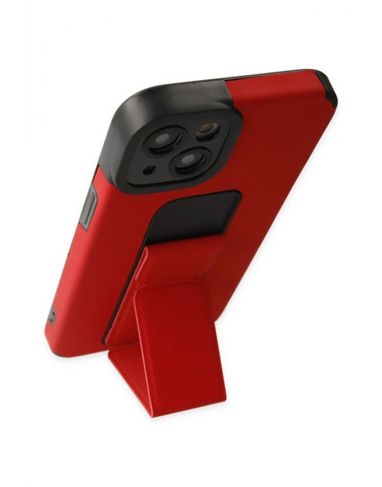 Newface iPhone 14 Plus Kılıf Mega Standlı Silikon - Kırmızı