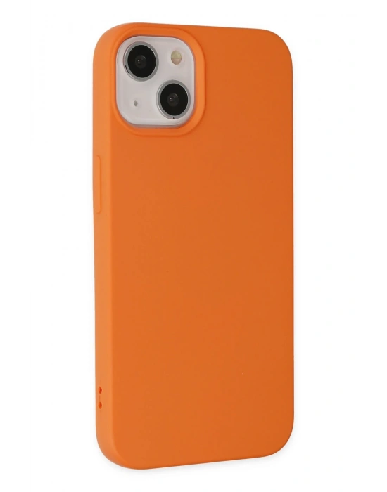 Newface iPhone 14 Plus Kılıf Nano içi Kadife Silikon - Turuncu