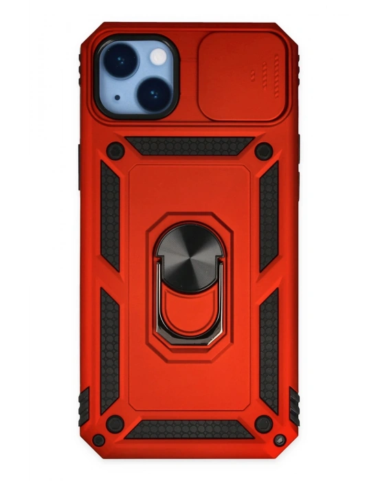 Newface iPhone 14 Plus Kılıf Pars Lens Yüzüklü Silikon - Kırmızı