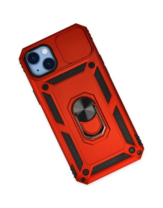 Newface iPhone 14 Plus Kılıf Pars Lens Yüzüklü Silikon - Kırmızı