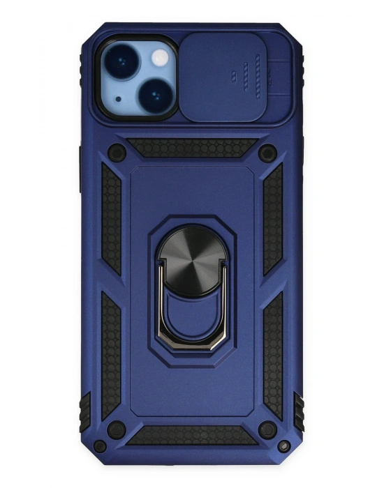 Newface iPhone 14 Plus Kılıf Pars Lens Yüzüklü Silikon - Lacivert