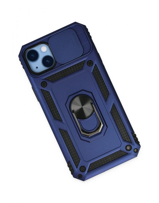 Newface iPhone 14 Plus Kılıf Pars Lens Yüzüklü Silikon - Lacivert