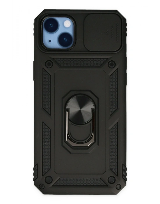 Newface iPhone 14 Plus Kılıf Pars Lens Yüzüklü Silikon - Siyah