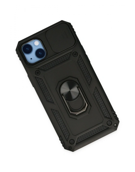 Newface iPhone 14 Plus Kılıf Pars Lens Yüzüklü Silikon - Siyah