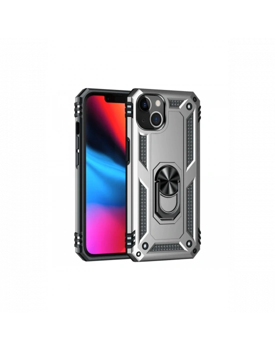 Newface iPhone 14 Plus Kılıf Sofya Yüzüklü Silikon Kapak - Gümüş