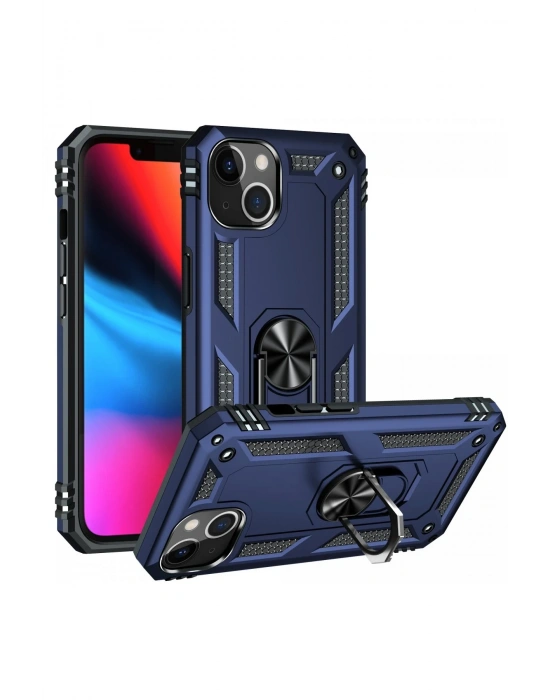 Newface iPhone 14 Plus Kılıf Sofya Yüzüklü Silikon Kapak - Lacivert