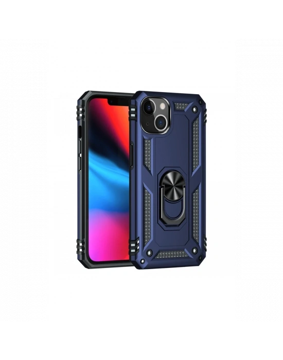 Newface iPhone 14 Plus Kılıf Sofya Yüzüklü Silikon Kapak - Lacivert