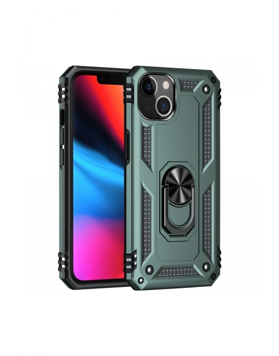 Newface iPhone 14 Plus Kılıf Sofya Yüzüklü Silikon Kapak - Yeşil