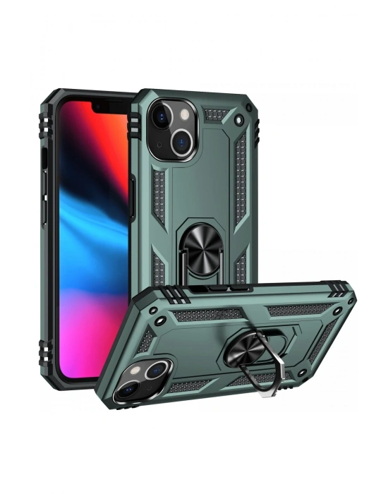 Newface iPhone 14 Plus Kılıf Sofya Yüzüklü Silikon Kapak - Yeşil