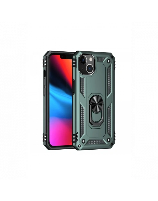 Newface iPhone 14 Plus Kılıf Sofya Yüzüklü Silikon Kapak - Yeşil