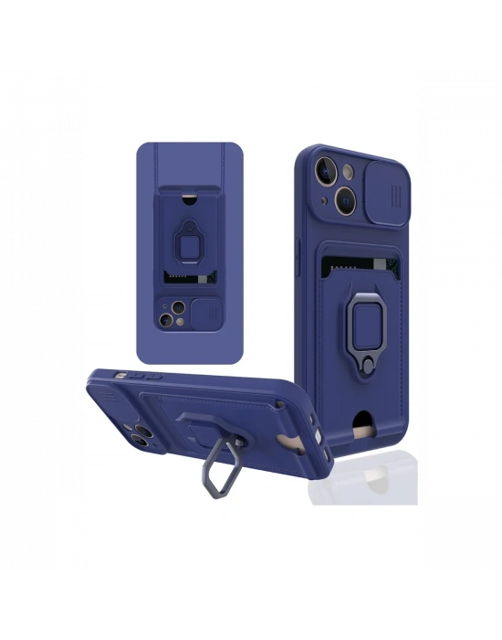 Newface iPhone 14 Plus Kılıf Zuma Kartvizitli Yüzüklü Silikon - Lacivert