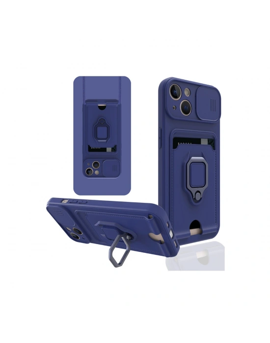 Newface iPhone 14 Plus Kılıf Zuma Kartvizitli Yüzüklü Silikon - Lacivert