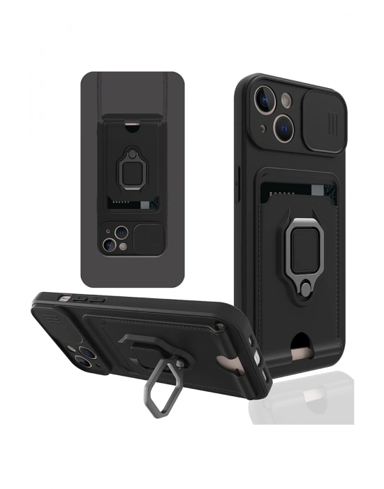 Newface iPhone 14 Plus Kılıf Zuma Kartvizitli Yüzüklü Silikon - Siyah