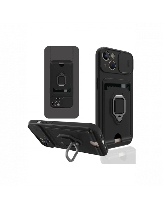 Newface iPhone 14 Plus Kılıf Zuma Kartvizitli Yüzüklü Silikon - Siyah