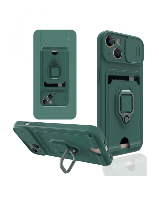 Newface iPhone 14 Plus Kılıf Zuma Kartvizitli Yüzüklü Silikon - Yeşil