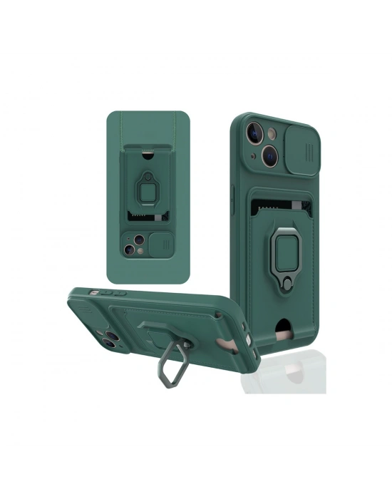 Newface iPhone 14 Plus Kılıf Zuma Kartvizitli Yüzüklü Silikon - Yeşil